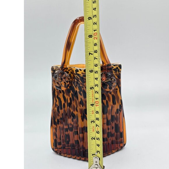 Vintage Hand Blown Glass Purse Vase Leopard, Turtle, Animal Print Glass Handbag - Picture 5 of 9